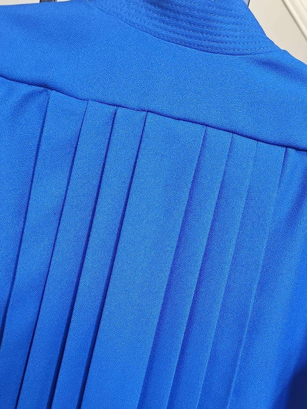 Vintage Blazer Royal Blue Pleated Back Detail 12/Large Open Jacket Suit Coat - Picture 7 of 8